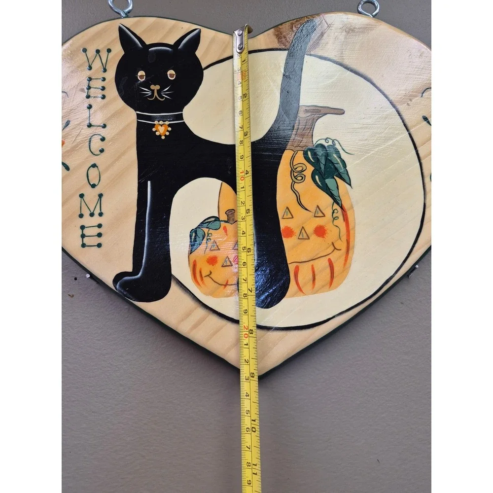 JDI Vintage Halloween Welcome Sign Black Cat Pumpkin Wood Wall Decor Mexico gift